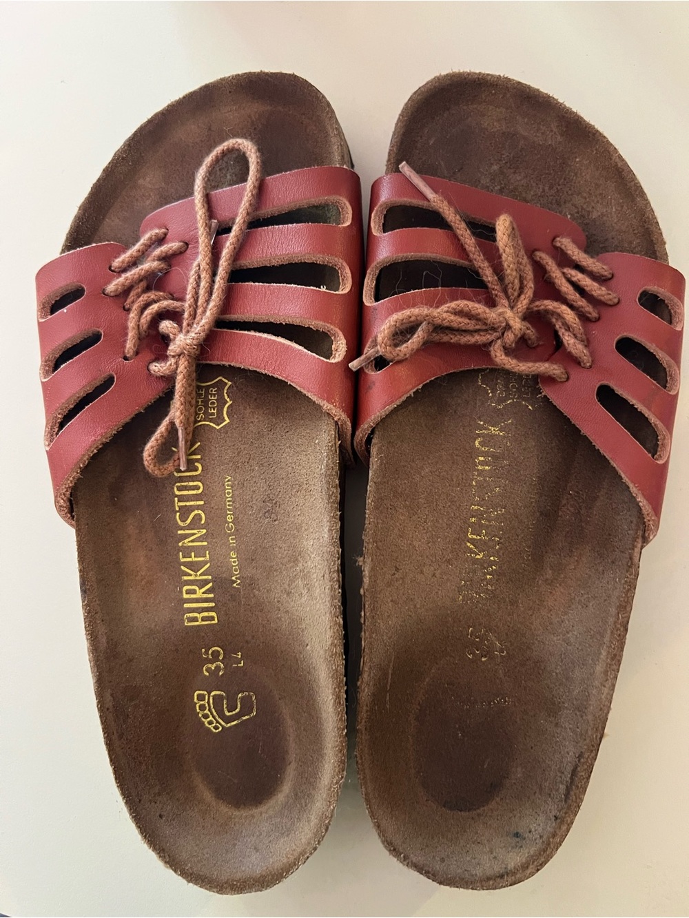 Birkenstock Granada Sandals burnt orange leather cut out strap lace tie sz L4
